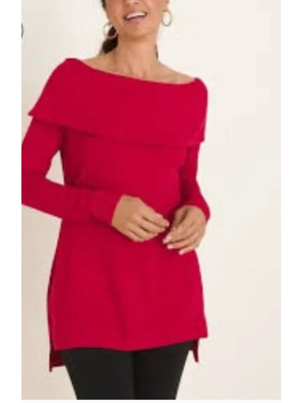 NWT Chico's Zenergy Cozy Lace Tunic Womens 2 (12/14) Holly Red Long Sleeve